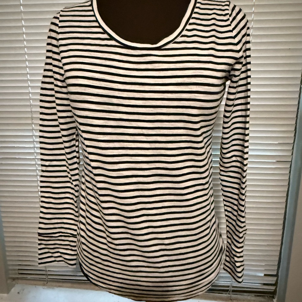 LOFT Black and White Striped Long Sleeve Top